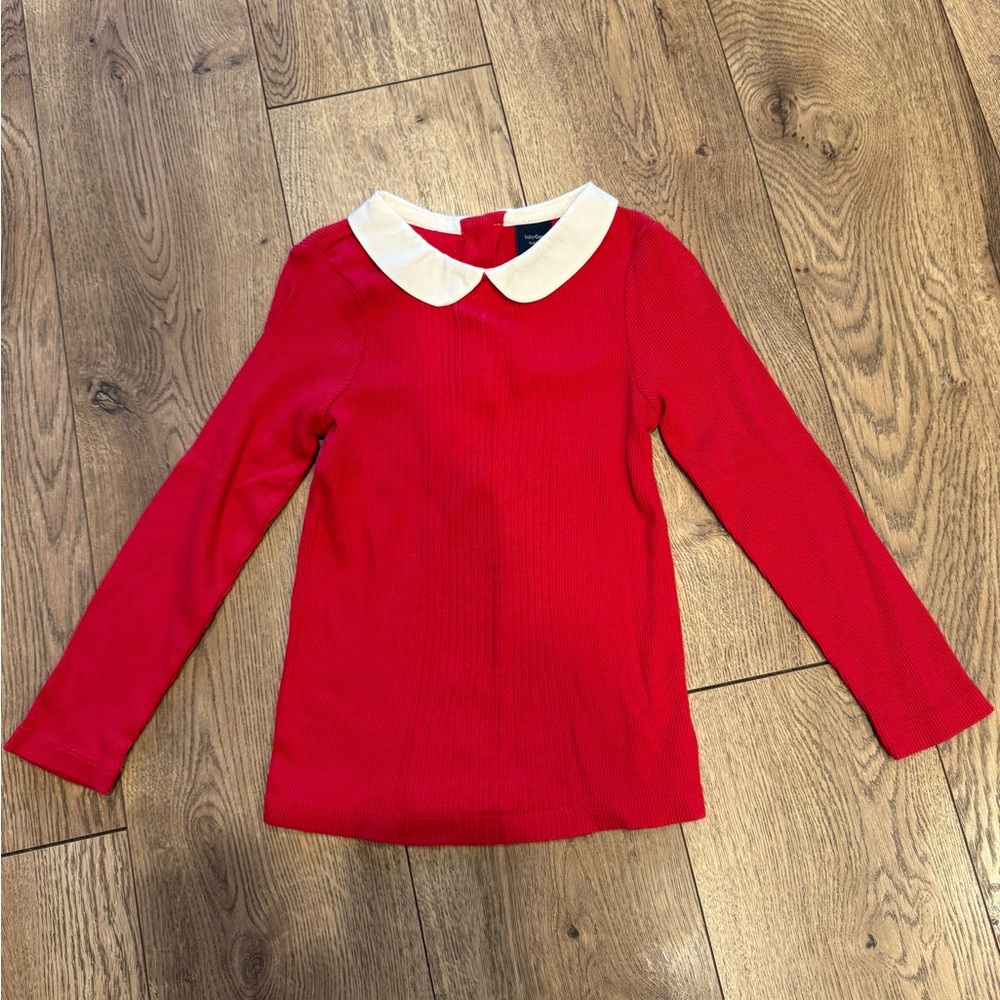 GAP Red Long Sleeve Kids Tee with Cream Collar